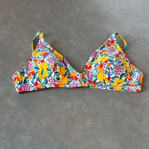 J. Crew Size Medium Floral Lemon Print Bikini Top - Yellow, Blue, Pink, Green